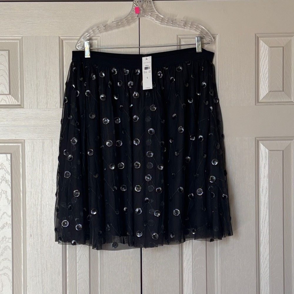 Ann Taylor Black / Dark Gray Sequin Trim Skirt